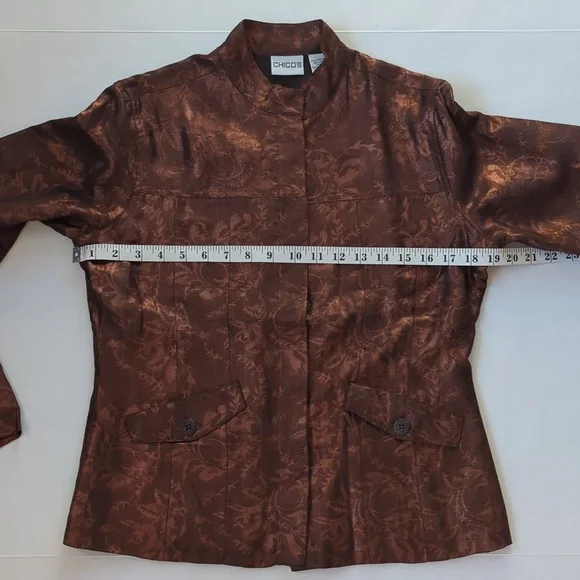 Chico's Silk Linen Shimmery Floral Lined Blazer Small Chico's 0 Metallic Bronze - Picture 11 of 14